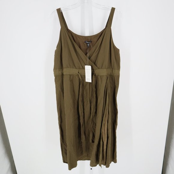 Eileen Fisher Dresses & Skirts - Eileen Fisher Sleeveless Satin Tie Waist V-Neck Dress Green/Brown